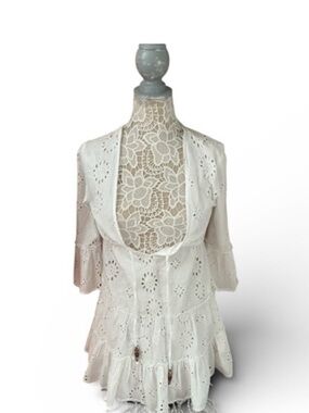 blue island Cream Eyelet Crochet Tiered Swim Coverup